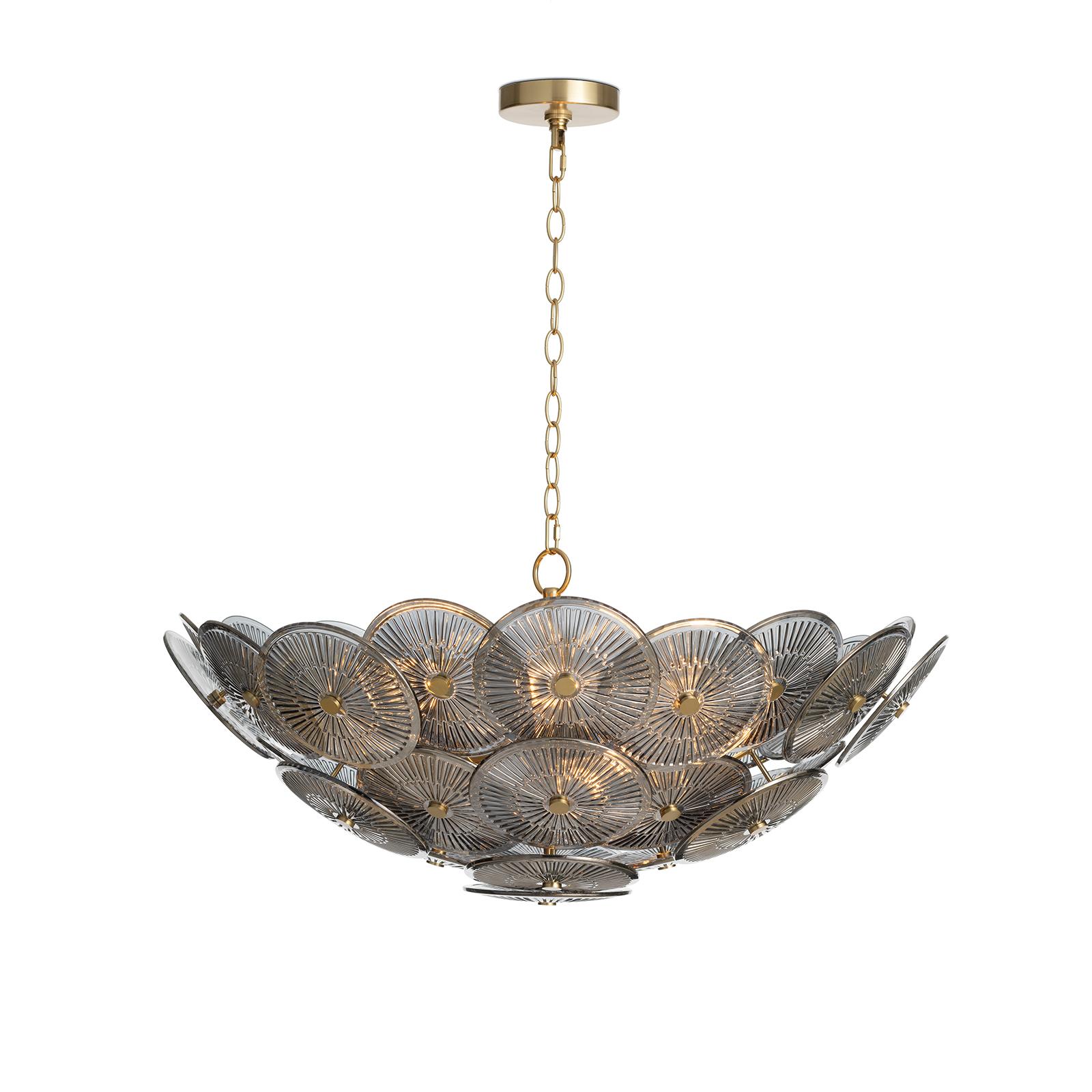 Shinodan タンクエトレ アメリスタニングルシェル Shine Chandelier (Polished Nickel with Smoke Glass) | Regina
